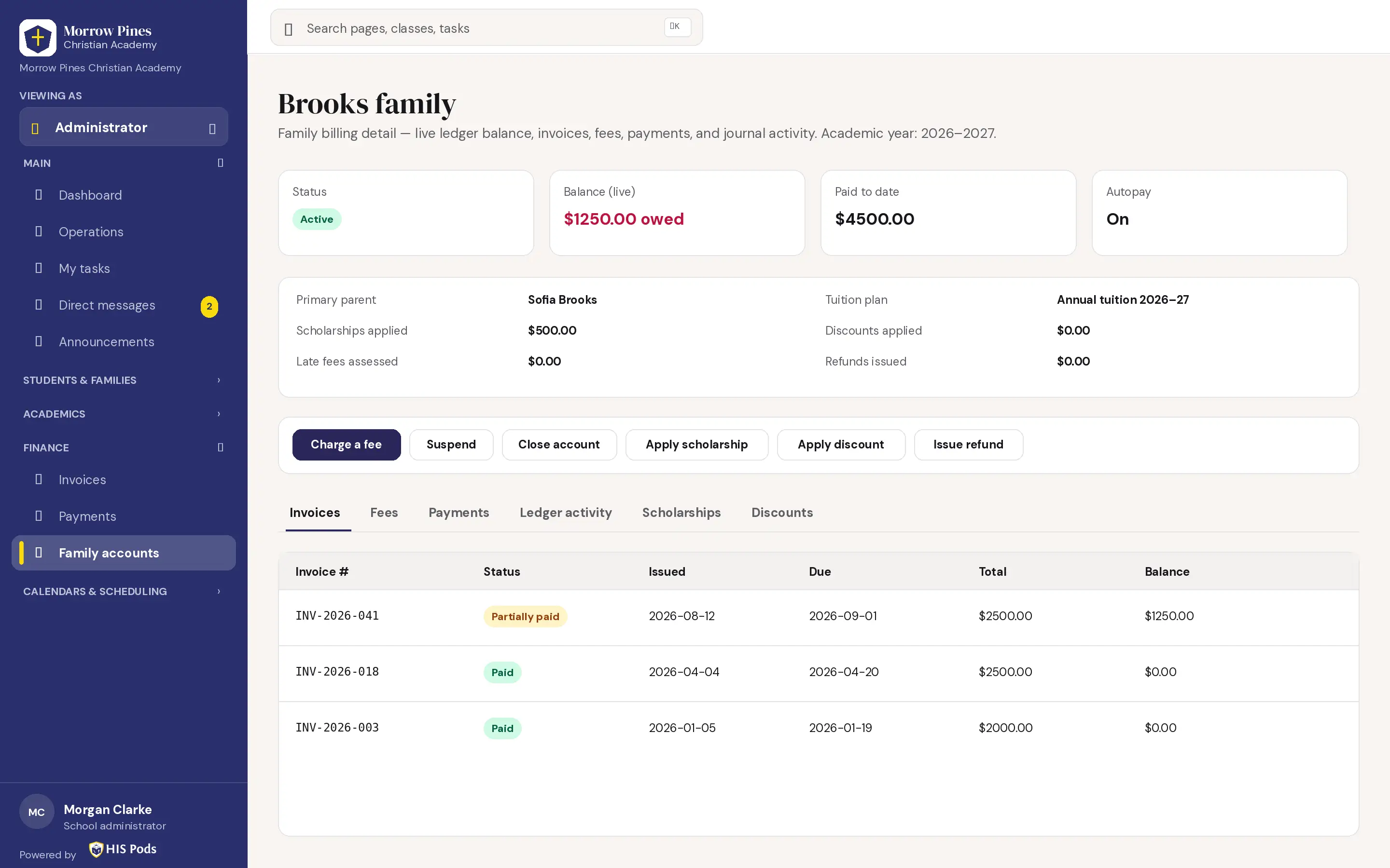 Family finance account with sample data