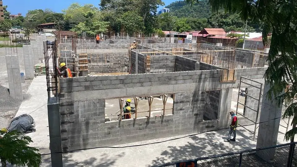 Construction workers at the school site