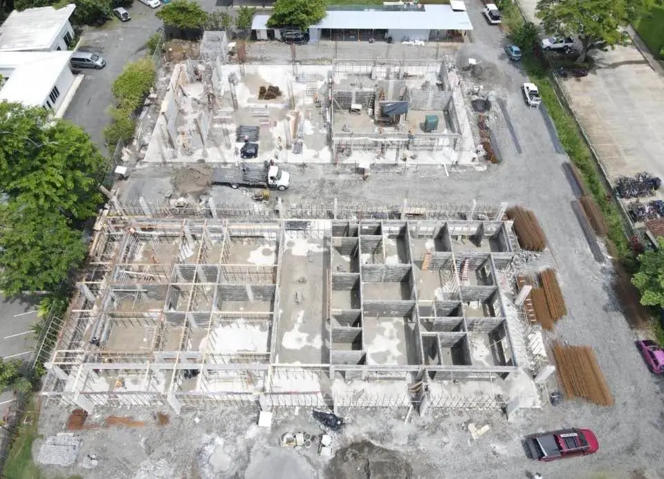 Aerial view of school construction