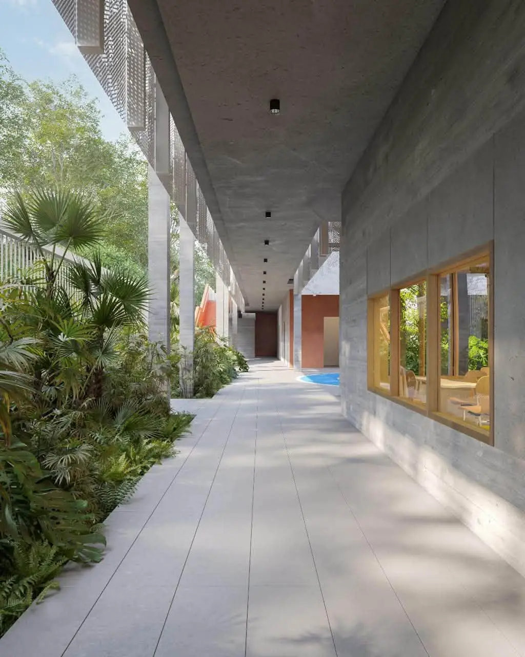 Covered school walkway rendering